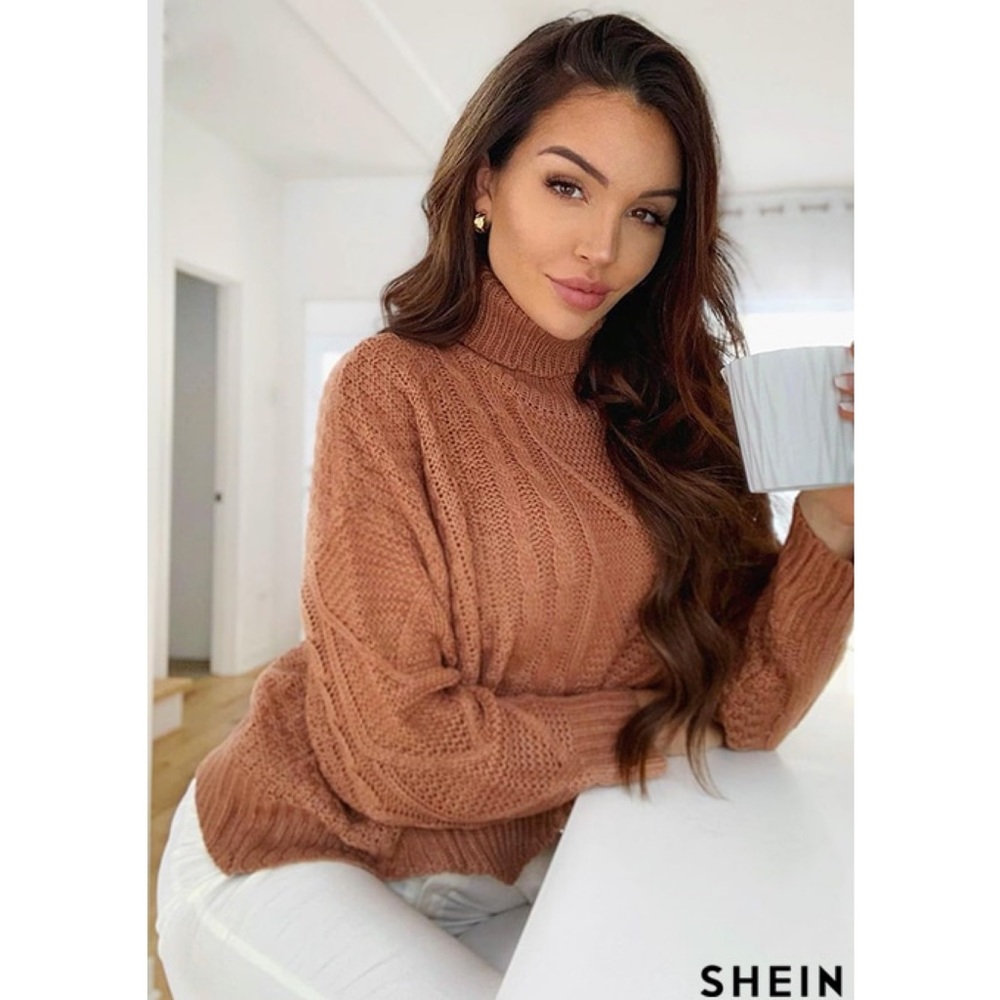 NWT SHEIN Mixed Knit Asymmetrical Hem Sweater